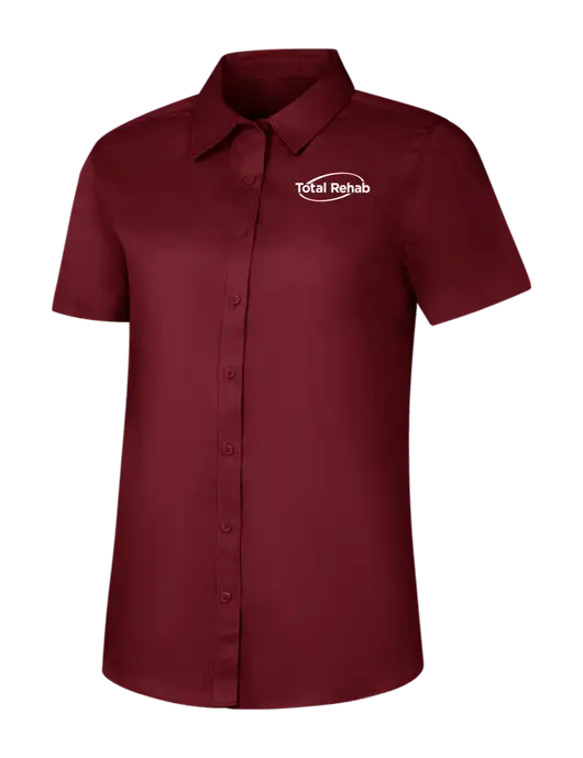 Womens Maroon Short Sleeve Superpro React Twill Shirt w/Total Rehab Logo
