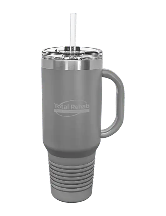 Polar Camel 40 oz. Powder Coated Vacuum Insulated Grey Travel Mug with Straw w/Total Rehab Logo