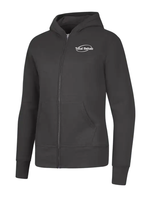 Charcoal Womens Core Fleece Full-Zip Hooded Sweatshirt w/Total Rehab Logo