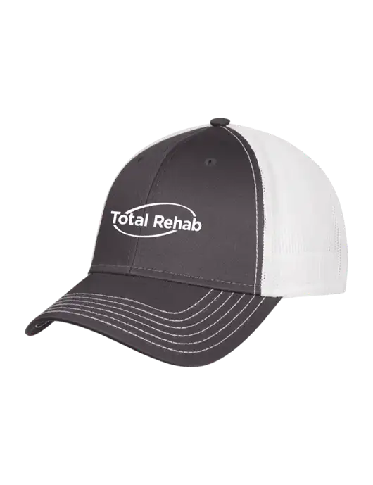 Dark Grey/White Mesh Trucker Cap Snap Back w/Total Rehab Logo