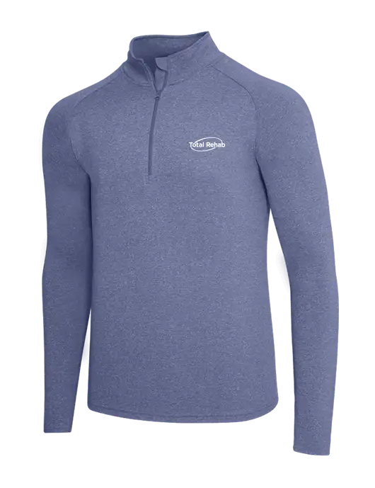 Navy Heather Sport Wick Stretch 1/4 Zip Pullover w/Total Rehab Logo