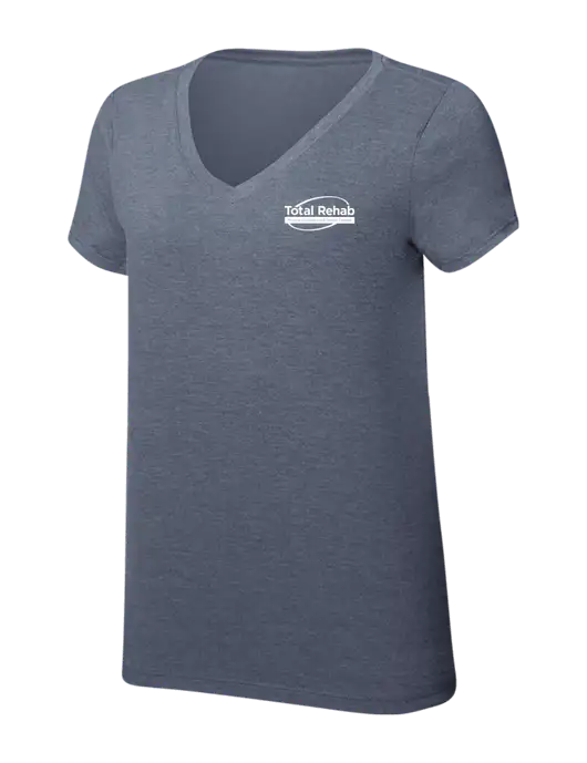 Womens Simply Soft V-Neck Navy Frost 4.5oz  Poly/Combed Ring Spun Cotton T-Shirt w/Total Rehab Logo