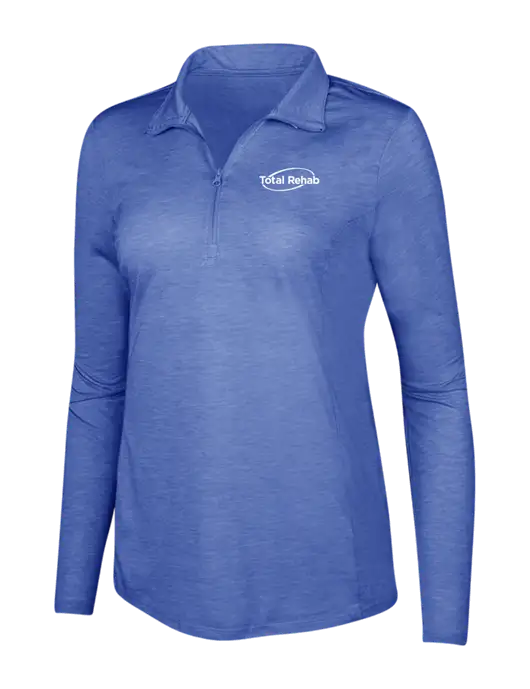 True Royal Heather Womens Posicharge Tri-Blend Wicking 1/4 Zip Pullover w/Total Rehab Logo