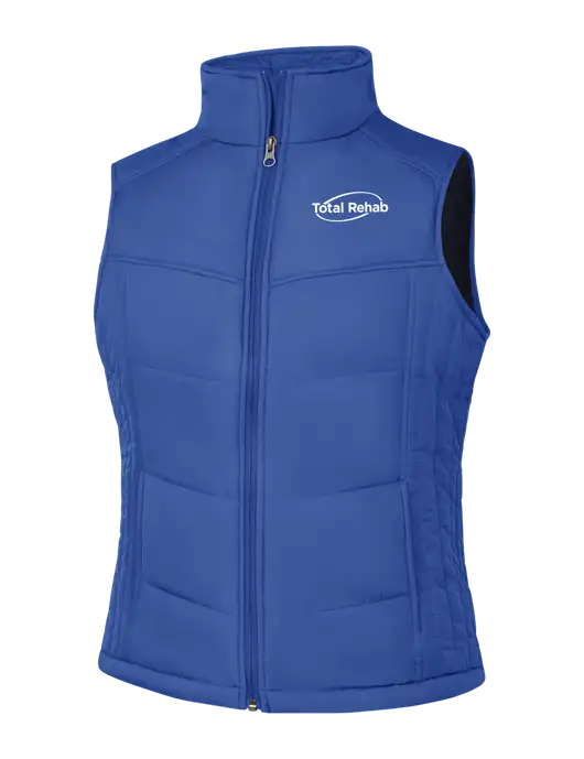 Womens Dark Royal Blue/Black Puffy Vest w/Total Rehab Logo