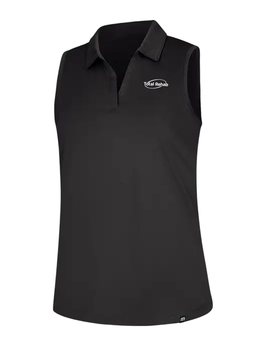 TravisMathew Womens Black Coto Performance Sleeveless Polo w/Total Rehab Logo