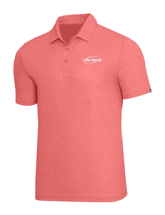 TravisMathew Red Heather Oceanside Polo w/Total Rehab Logo