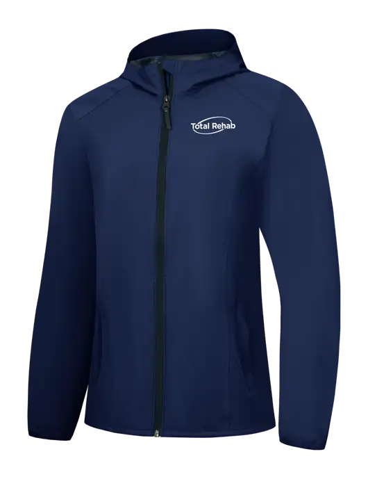 Womens Navy Essential Rain Jacket w/Total Rehab Logo