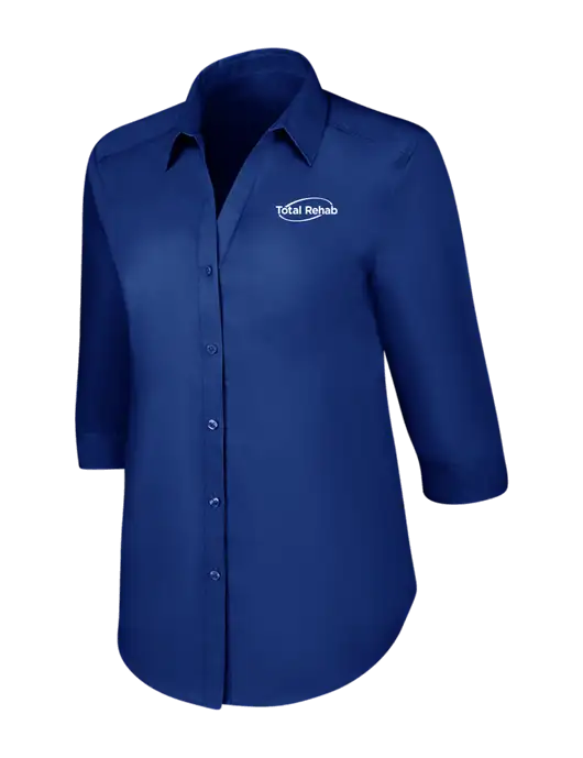 Womens Royal 3/4 Sleeve Carefree Poplin Shirt w/Total Rehab Logo