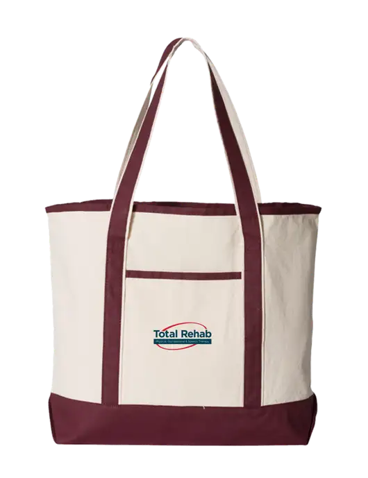 Natural/Maroon Large Canvas Deluxe Tote w/Total Rehab Logo