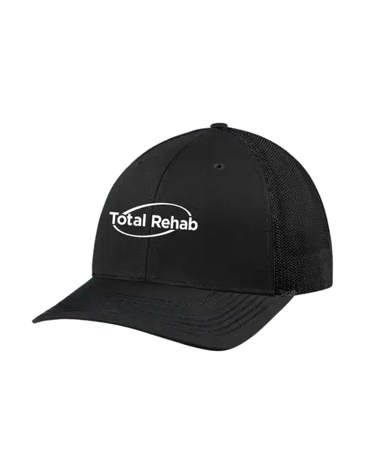 Richardson Adjustable Snapback Original 112 Trucker Cap Black w/Black Mesh w/Total Rehab Logo