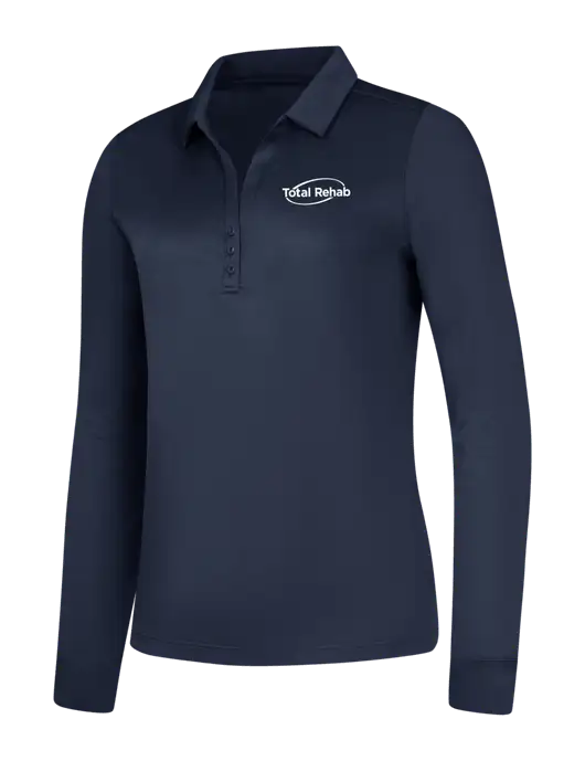 Womens Navy Silk Touch Performance Long Sleeve Polo w/Total Rehab Logo
