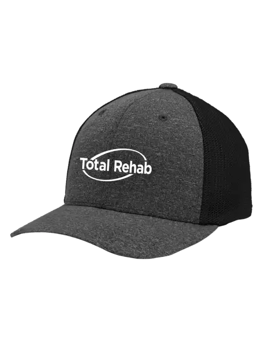 Flexfit Black/Dark Charcoal Heather Melange Mesh Back Trucker Cap w/Total Rehab Logo