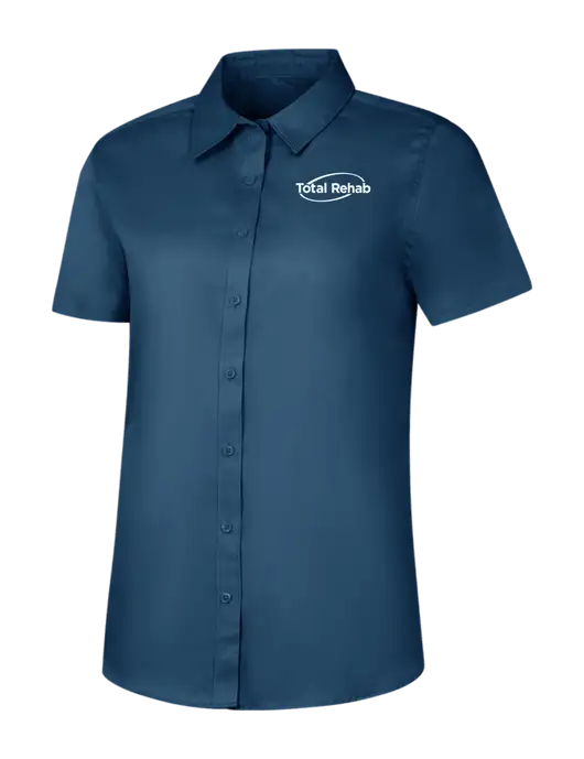 Womens Light Navy Short Sleeve Superpro React Twill Shirt w/Total Rehab Logo