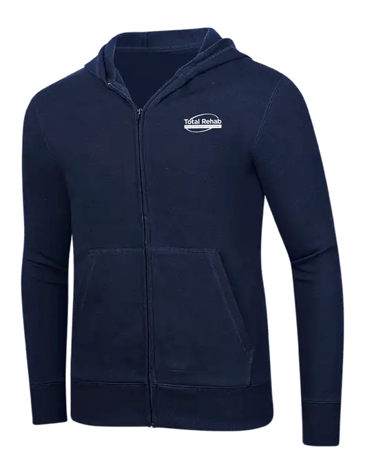 Full-Zip Navy Heavyweight Hooded Sweatshirt w/Total Rehab Logo