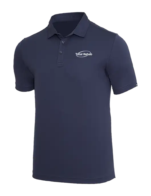 TravisMathew Navy Coto Performance Polo w/Total Rehab Logo
