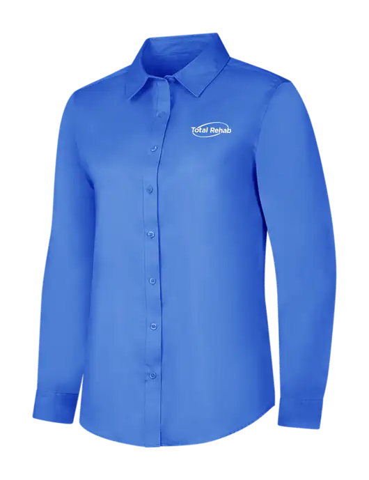 Dark Carolina Blue Womens Long Sleeve Superpro React Twill Shirt w/Total Rehab Logo