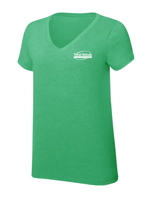 Womens Simply Soft V-Neck Green Frost 4.5oz  Poly/Combed Ring Spun Cotton T-Shirt w/Total Rehab Logo