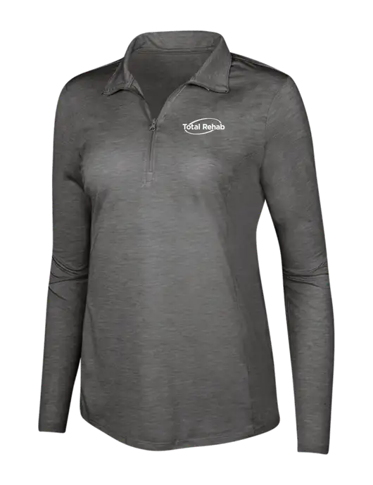 Dark Grey Heather Womens Posicharge Tri-Blend Wicking 1/4 Zip Pullover w/Total Rehab Logo