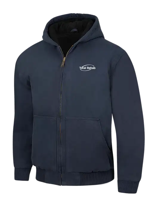 CornerStone Navy Washed Duck Cloth Insulated Hooded Work Jacket w/Total Rehab Logo