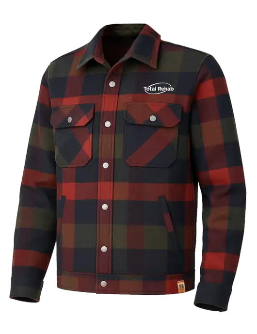 Russell Outdoors Red Plaid Basin Jacket w/Total Rehab Logo