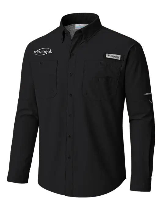 Columbia Black PFG Tamiami II Long SleeveShirt w/Total Rehab Logo
