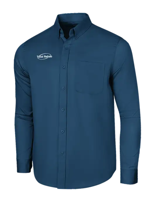 Long Sleeve Light Navy Superpro React Twill Shirt w/Total Rehab Logo