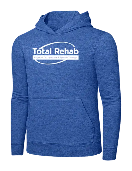Heather Royal 7.8. oz Ring Spun Hooded Sweatshirt w/Total Rehab Logo
