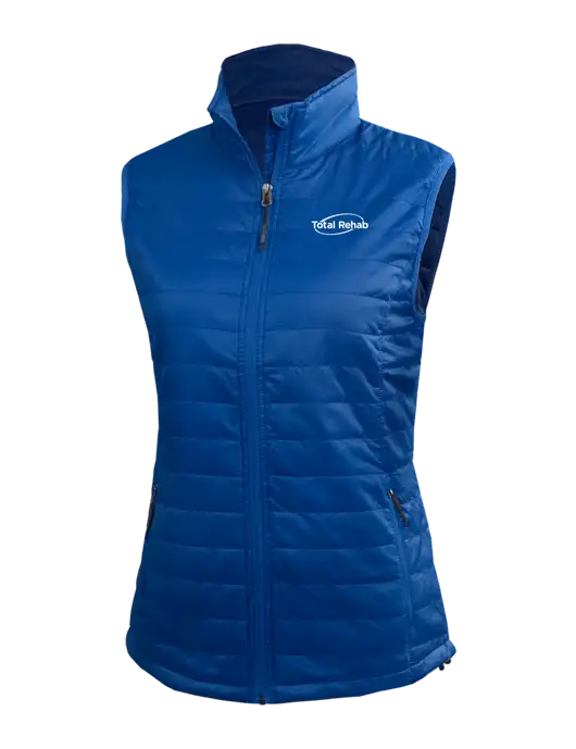 Womens Packable Royal Puffy Vest w/Total Rehab Logo