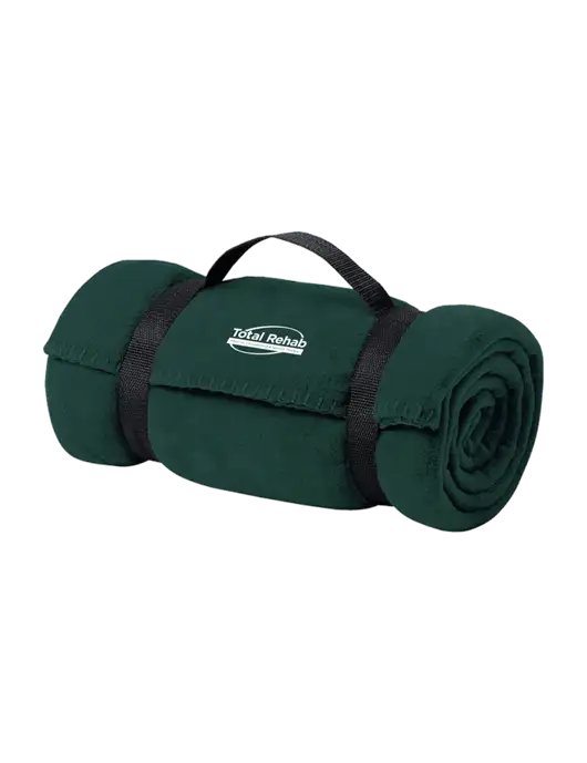 Casual Dark Green Fleece Blanket With Strap w/Total Rehab Logo