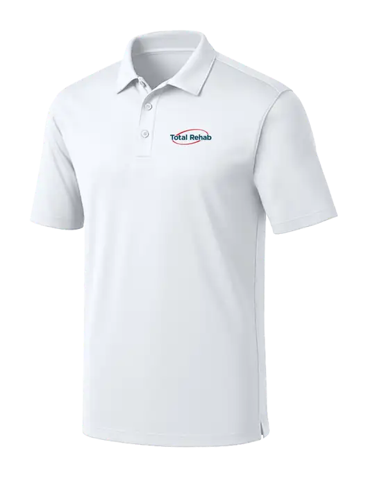 White Silk Touch Performance Polo w/Total Rehab Logo