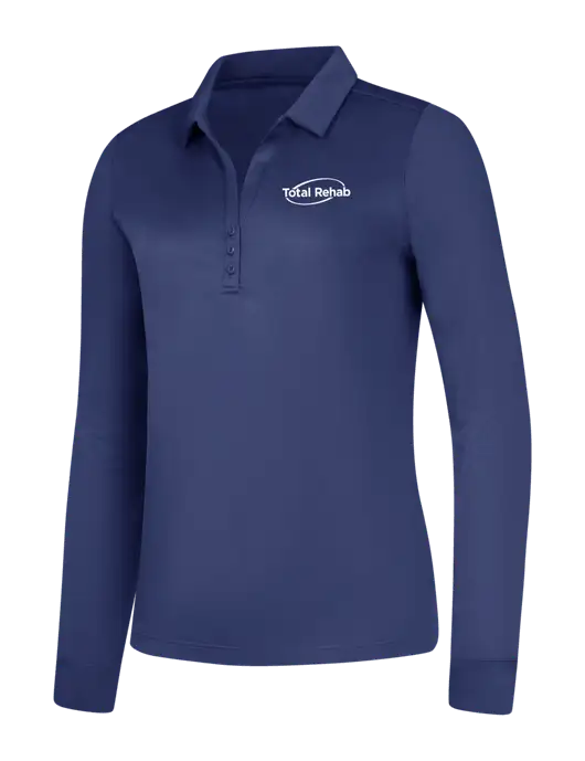 Womens Dark Royal Silk Touch Performance Long Sleeve Polo w/Total Rehab Logo