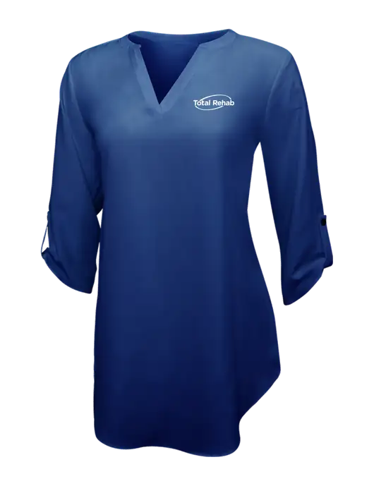 Dark Royal Womens 3/4 Sleeve Tunic Blouse w/Total Rehab Logo