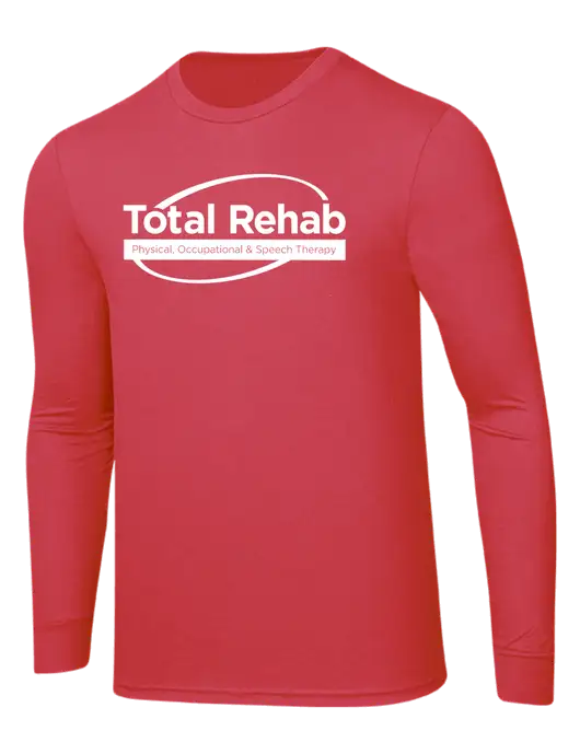Simply Soft Long Sleeve Red Frost 4.5 oz, Poly/Combed Ring Spun Cotton T-Shirt w/Total Rehab Logo