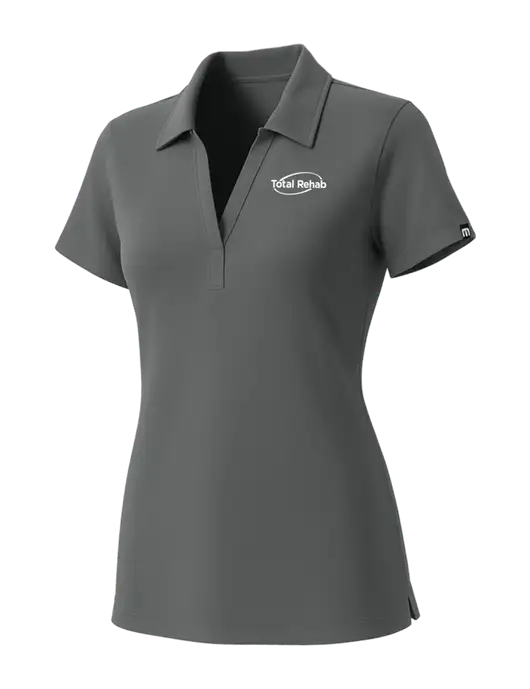 TravisMathew Womens Grey Glenview Solid Polo w/Total Rehab Logo