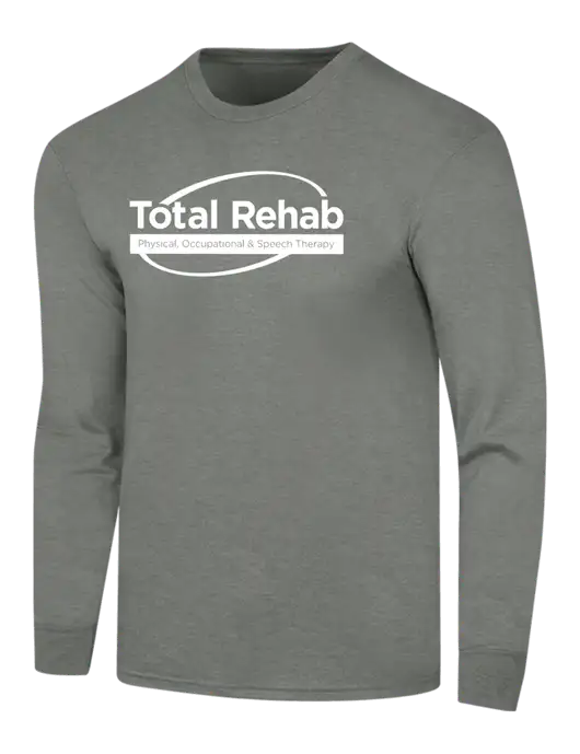 Simply Soft Long Sleeve Heathered Charcoal 4.5 oz, Poly/Combed Ring Spun Cotton T-Shirt w/Total Rehab Logo