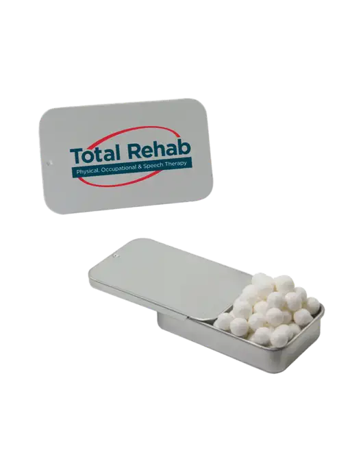 Signature Peppermints In Silver Slider Tin w/Total Rehab Logo
