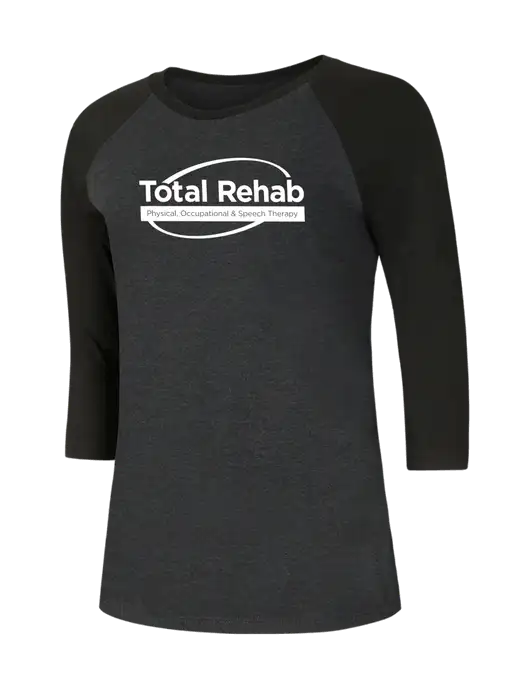 Womens Simply Soft 3/4 Sleeve Black/Black Frost Ring Spun Cotton T-Shirt w/Total Rehab Logo