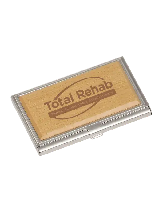 Wood & Silver Business Card Case w/Total Rehab Logo