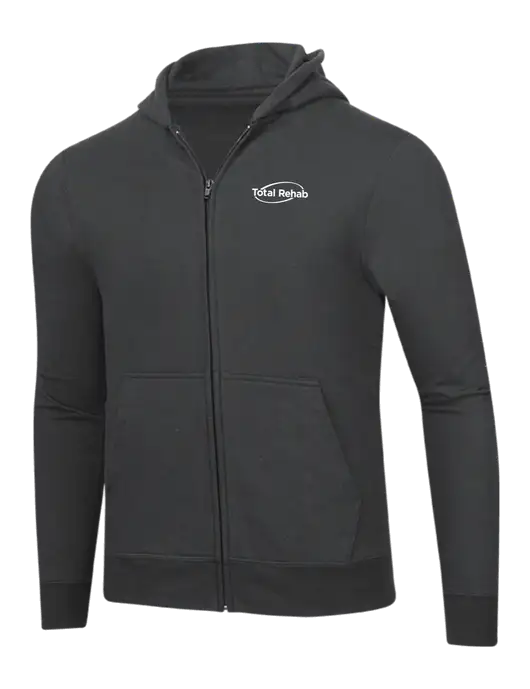 Charcoal 8.5 oz Ring Spun Zip Hooded Sweatshirt w/Total Rehab Logo