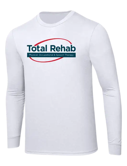 Simply Soft Long Sleeve White 4.5 oz, Poly/Combed Ring Spun Cotton T-Shirt w/Total Rehab Logo