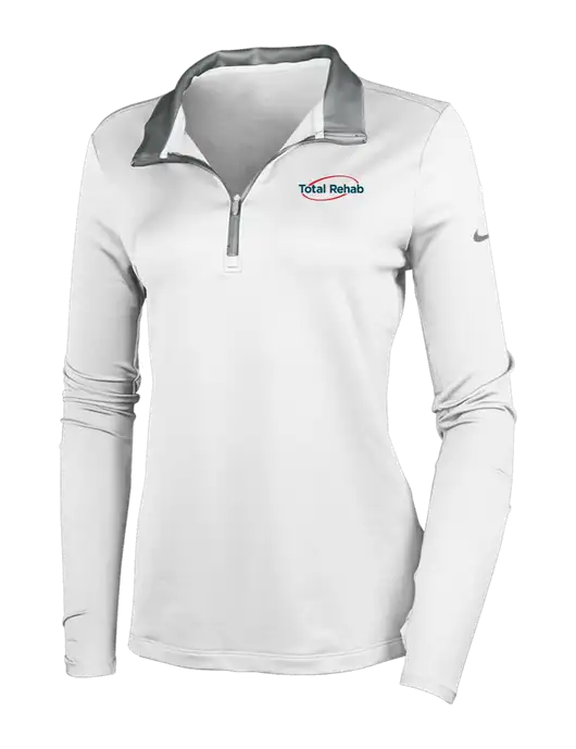 NIKE White/Dark Grey Womens Dry-Fit Stretch 1/2 Zip Cover-Up w/Total Rehab Logo