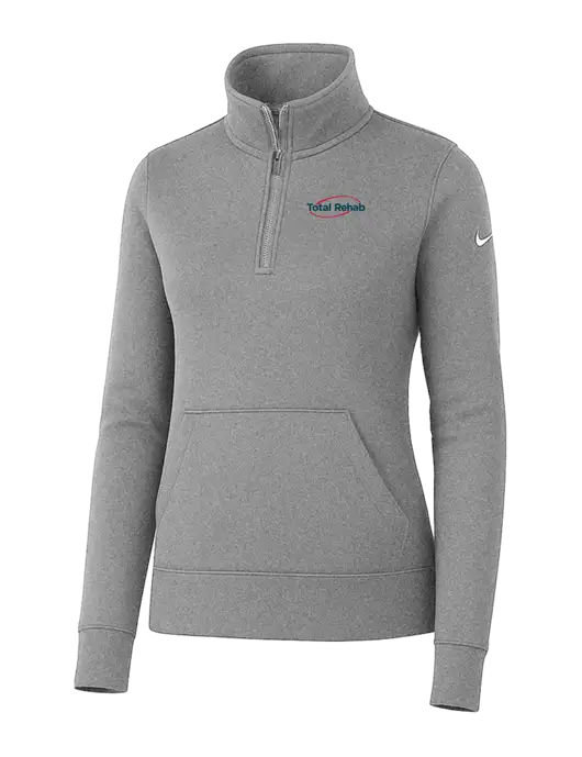 Nike Womens Light Grey Heather Club Fleece Sleeve Swoosh 1/2-Zip w/Total Rehab Logo