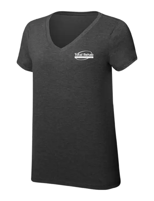 Womens Simply Soft V-Neck Black Frost 4.5oz  Poly/Combed Ring Spun Cotton T-Shirt w/Total Rehab Logo
