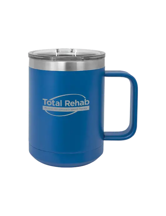 Polar Camel 15 oz Powder Coated Royal Vacuum Insulated Mug with Slider Lid w/Total Rehab Logo