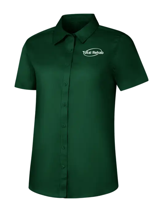 Womens Dark Green Short Sleeve Superpro React Twill Shirt w/Total Rehab Logo