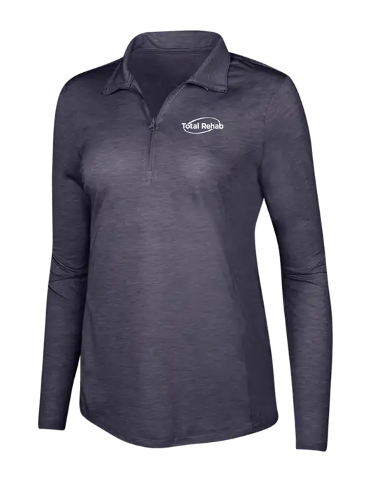 True Navy Heather Womens Posicharge Tri-Blend Wicking 1/4 Zip Pullover w/Total Rehab Logo