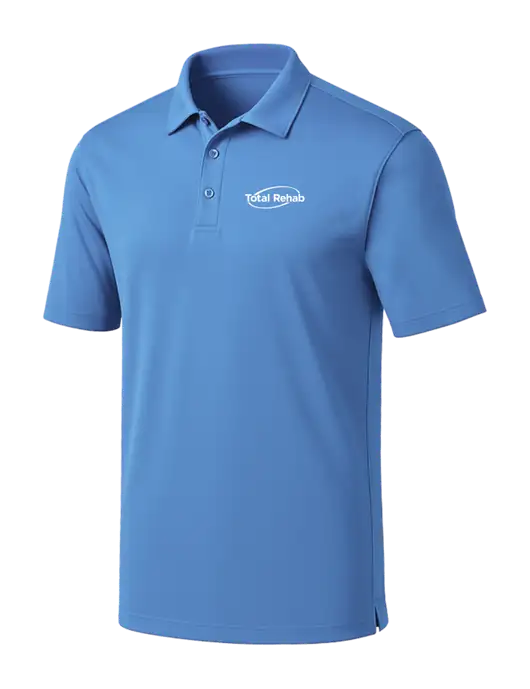 Carolina Blue Silk Touch Performance Polo w/Total Rehab Logo