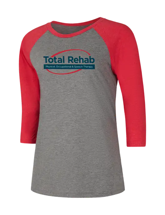 Womens Simply Soft 3/4 Sleeve Red Frost/Grey Frost Ring Spun Cotton T-Shirt w/Total Rehab Logo