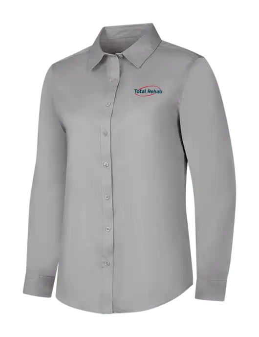 Light Grey Womens Long Sleeve Superpro React Twill Shirt w/Total Rehab Logo