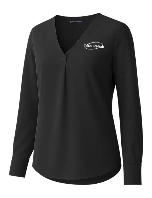 Brooks Brothers Womens Black Open-Neck Satin Blouse  w/Total Rehab Logo